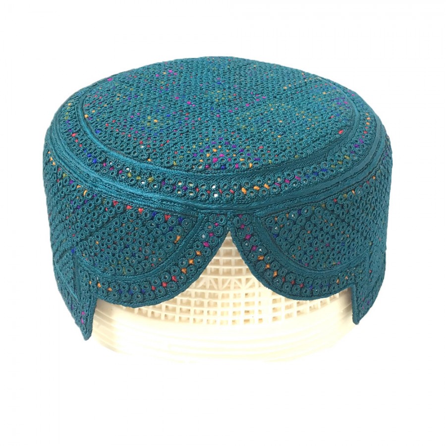 Sea Green / Ferozi Multi Color Saeedabad Yaqoobi Cap or Topi MKC-823